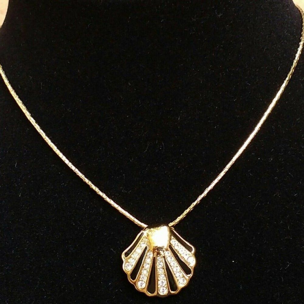 Christian Dior Black & Gold Tone Shell Necklace